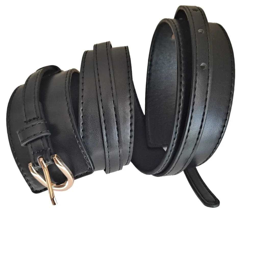 Skinny thick Black faux leather utility corset gold buckle dress wide waist belt